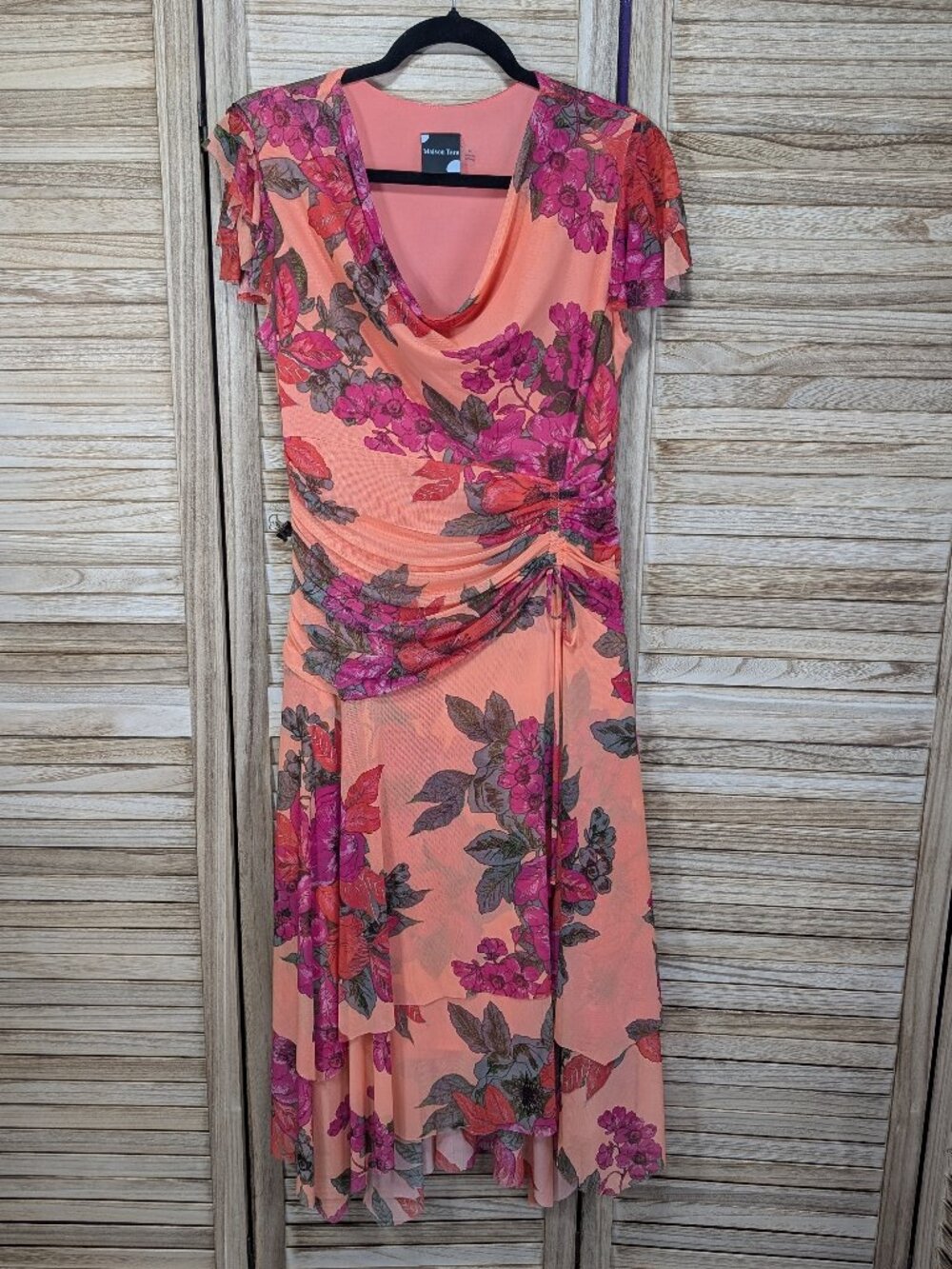 Maison Tara Peach and Hot Pink Floral Dress Size 10